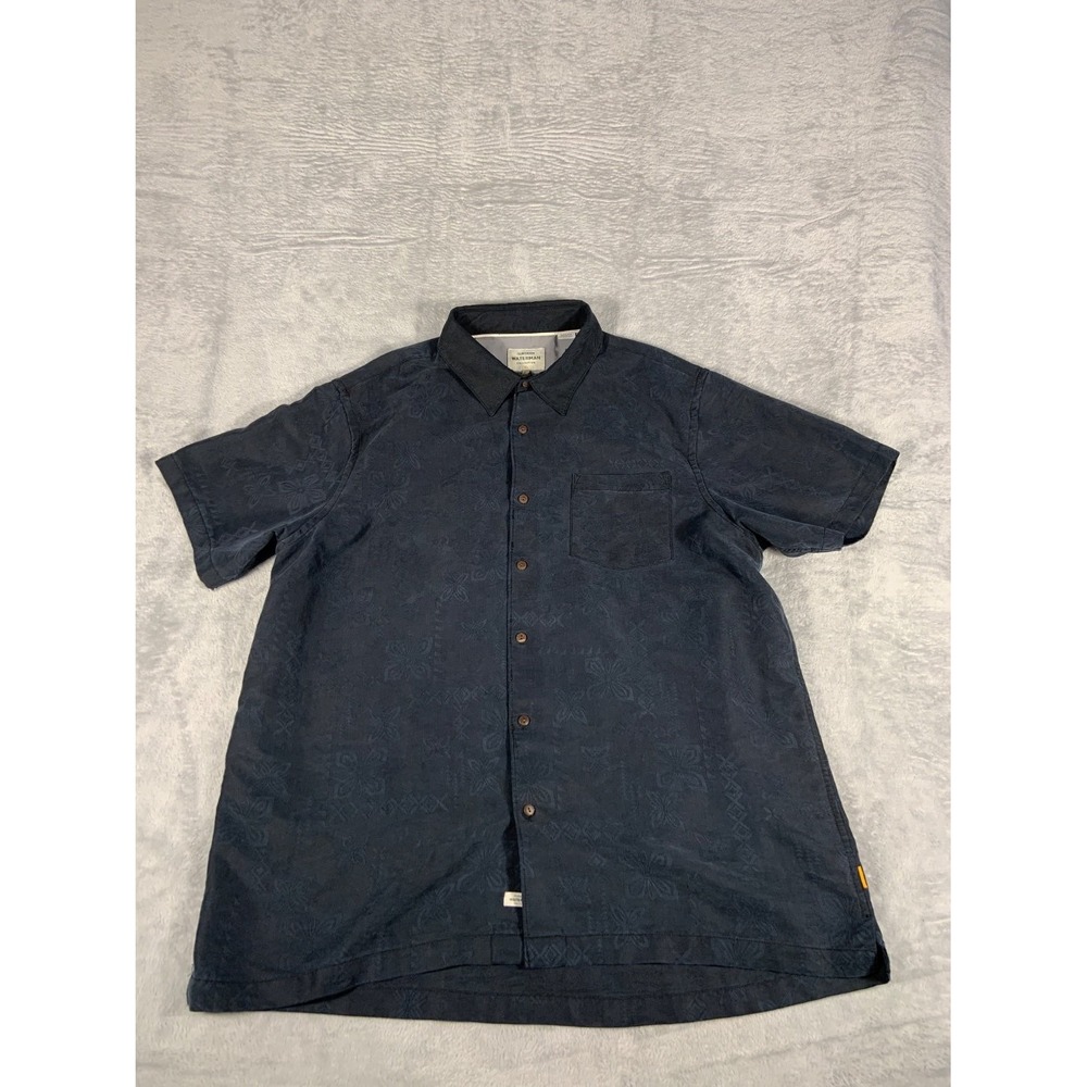 Quiksilver Waterman Button-Up XL Navy Blue Polyester Button Front All Over Print